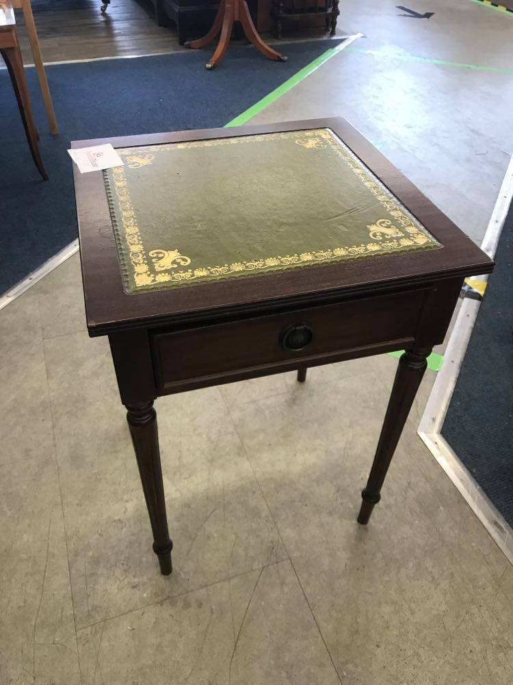 Side table with green leather insert top
